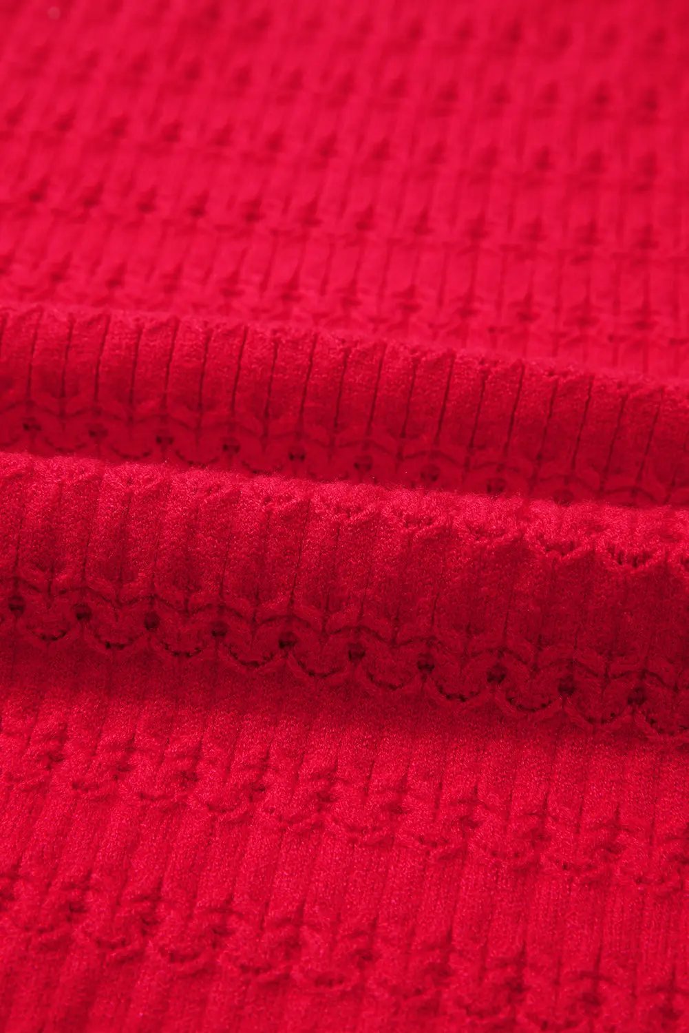 Fiery Red Trendy Print Knit Ribbed Cuffs Crew Neck Sweater Dear-Lover Dropshipping