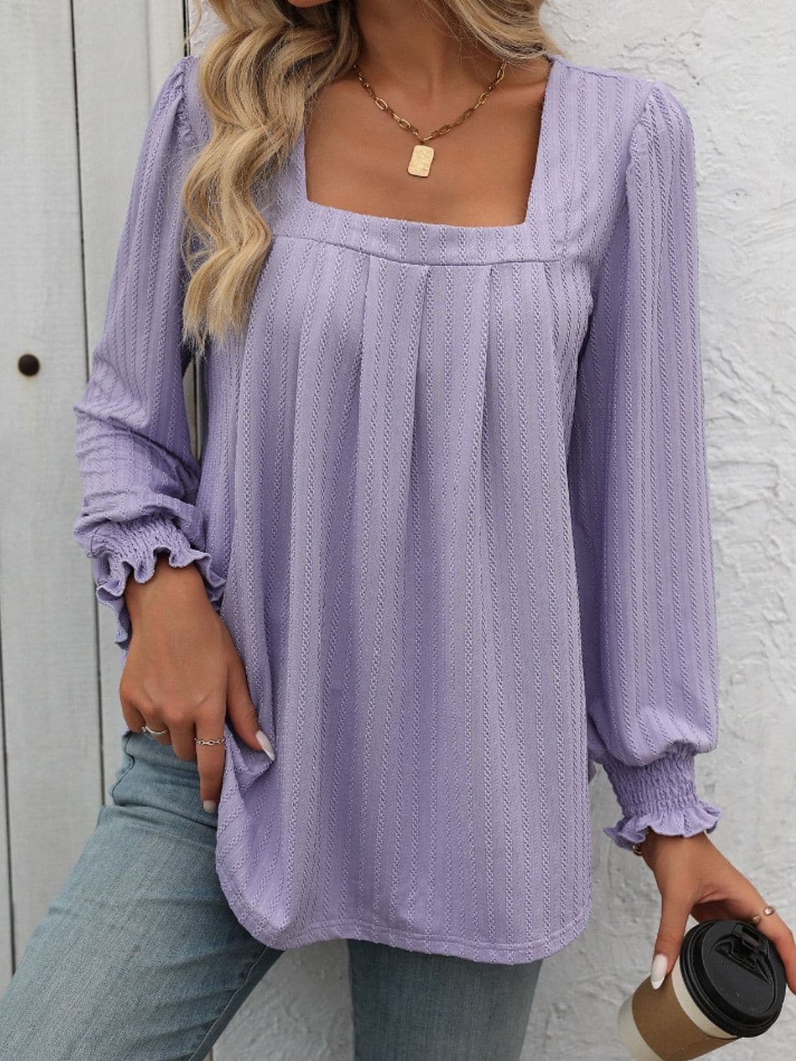 Square Neck Long Sleeve Top.