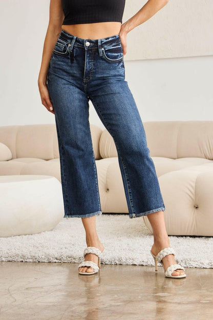 RFM Full Size Tummy Control High Waist Raw Hem Jeans.