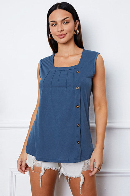 Square Neck Decorative Button Tank.