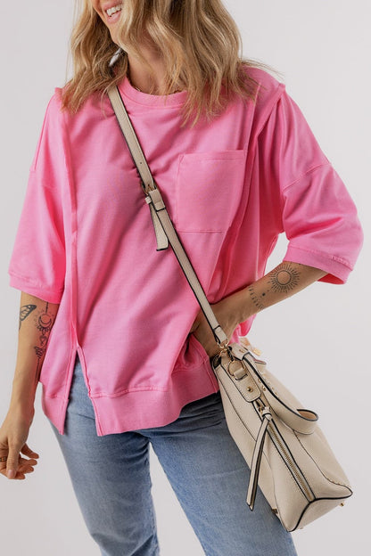 Round Neck Half Sleeve Slit T-Shirt.