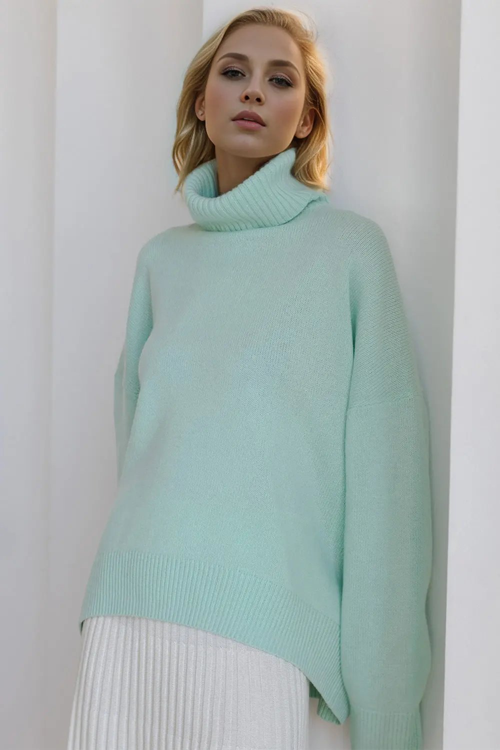 Basic Bae Turtleneck Dropped Shoulder Long Sleeve Sweater - Love Salve