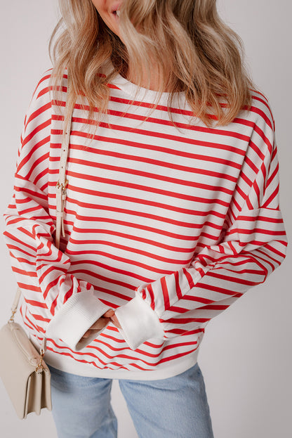 Chic orange stripe oversized crew neck sweatshirt