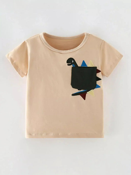 Children's Dinosaur Pocket Round Neck T-Shirt Simply Love