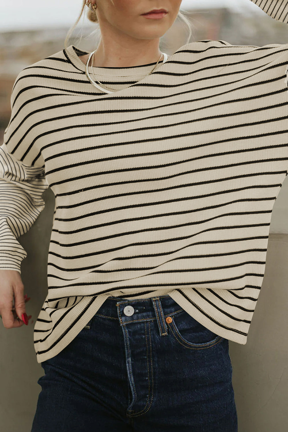 Chic black and striped patchwork long sleeve tee