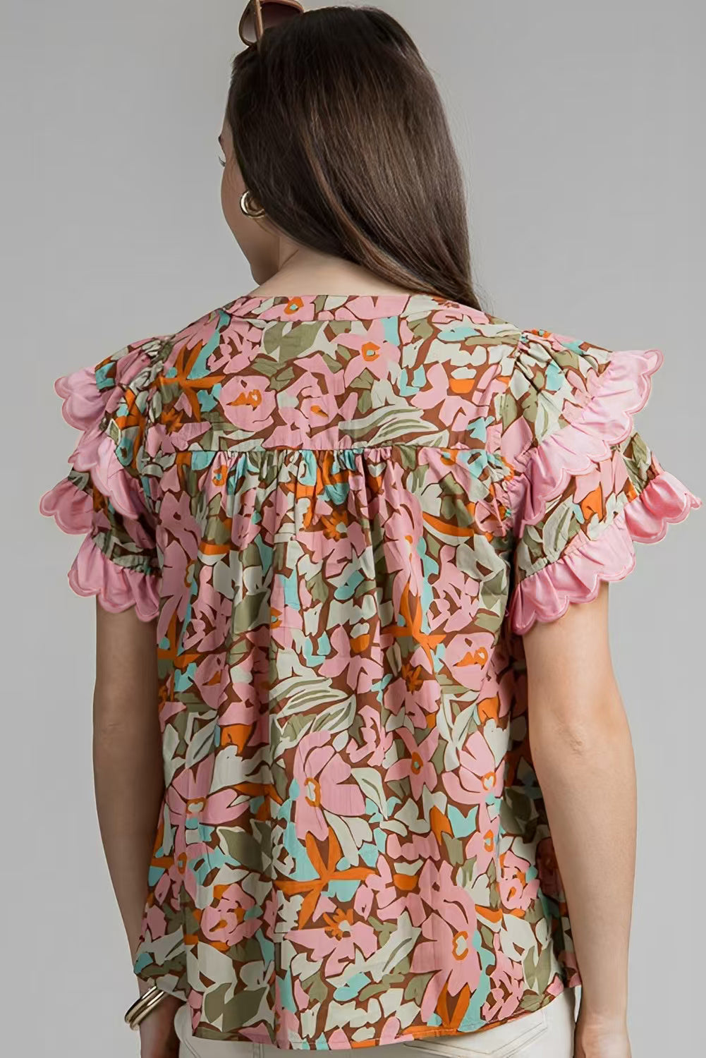 Multicolour Floral Tiered Ruffled Short Sleeve Blouse for Women