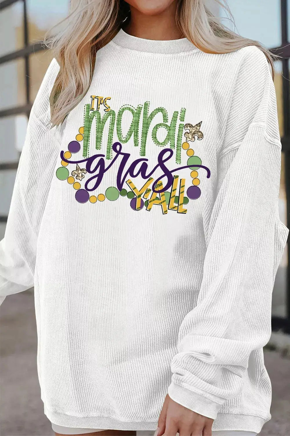 TIS Mardi Gras YALL Corded Ribbed Pullover Sweatshirt Simply Love