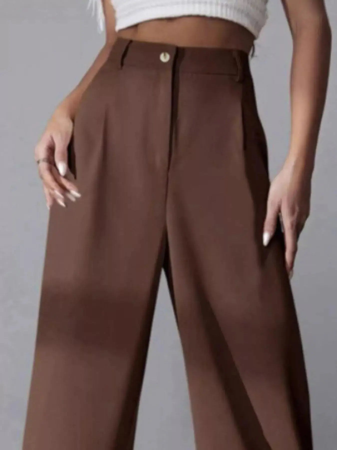 Women's Wide Leg Pleated Pants With Button Front Closure Simply Love