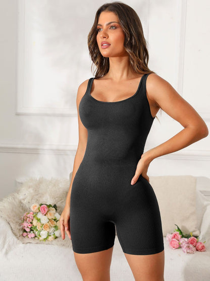 Scoop Neck Wide Strap Active Romper.