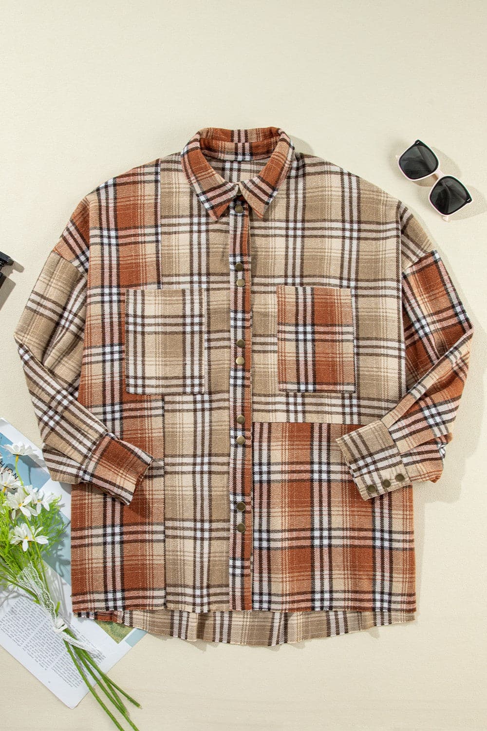 Plaid Snap Down Dropped Shoulder Shacket.