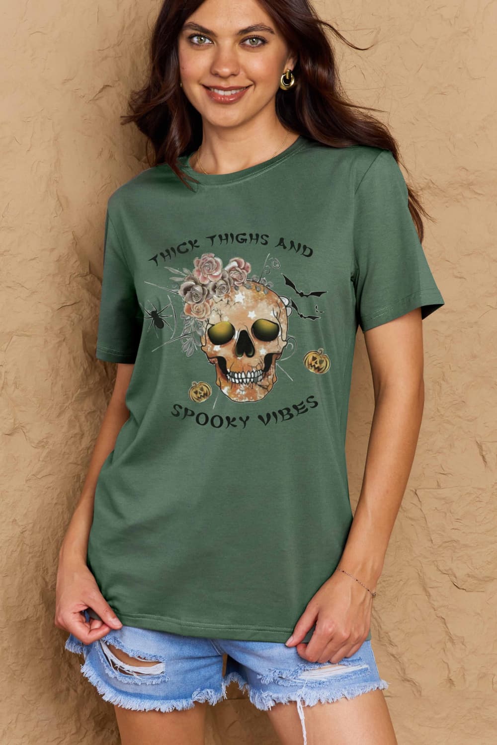 Thick thighs and spooky vibes graphic tee for casual comfort