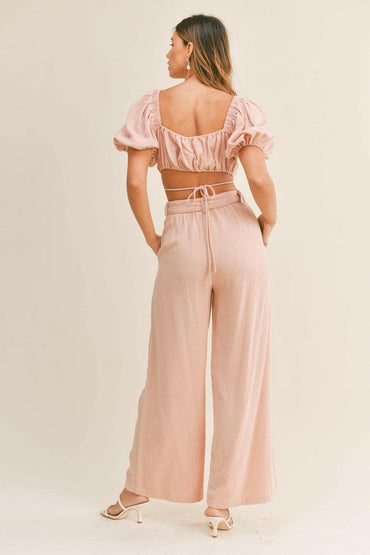 MABLE Cut Out Drawstring Crop Top and Belted Pants SetIndulge in Effortless Style
 Enhance your wardrobe with the MABLE Cut Out Drawstring Crop Top and Belted Pants Set, a charming ensemble that exudes sophistication anLove Salve Drawstring Crop Topjust arrived