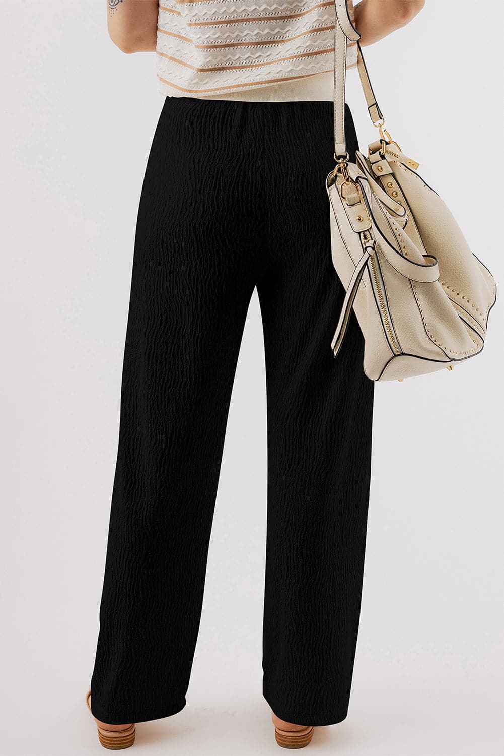 Textured Straight Leg Pants.