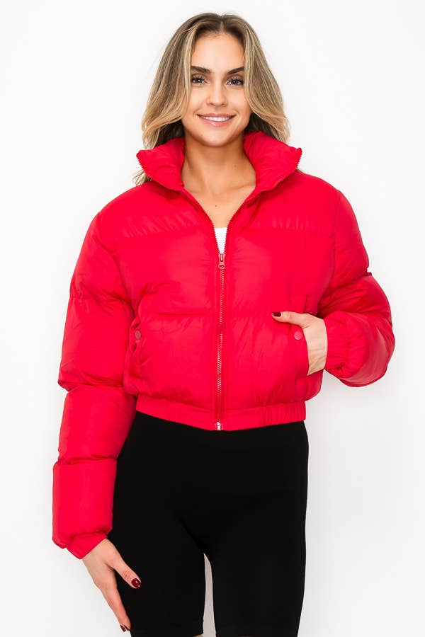 Bold & Cozy Mock Neck Printed Lining Puffer Jacket Coco’s Tee Boutique