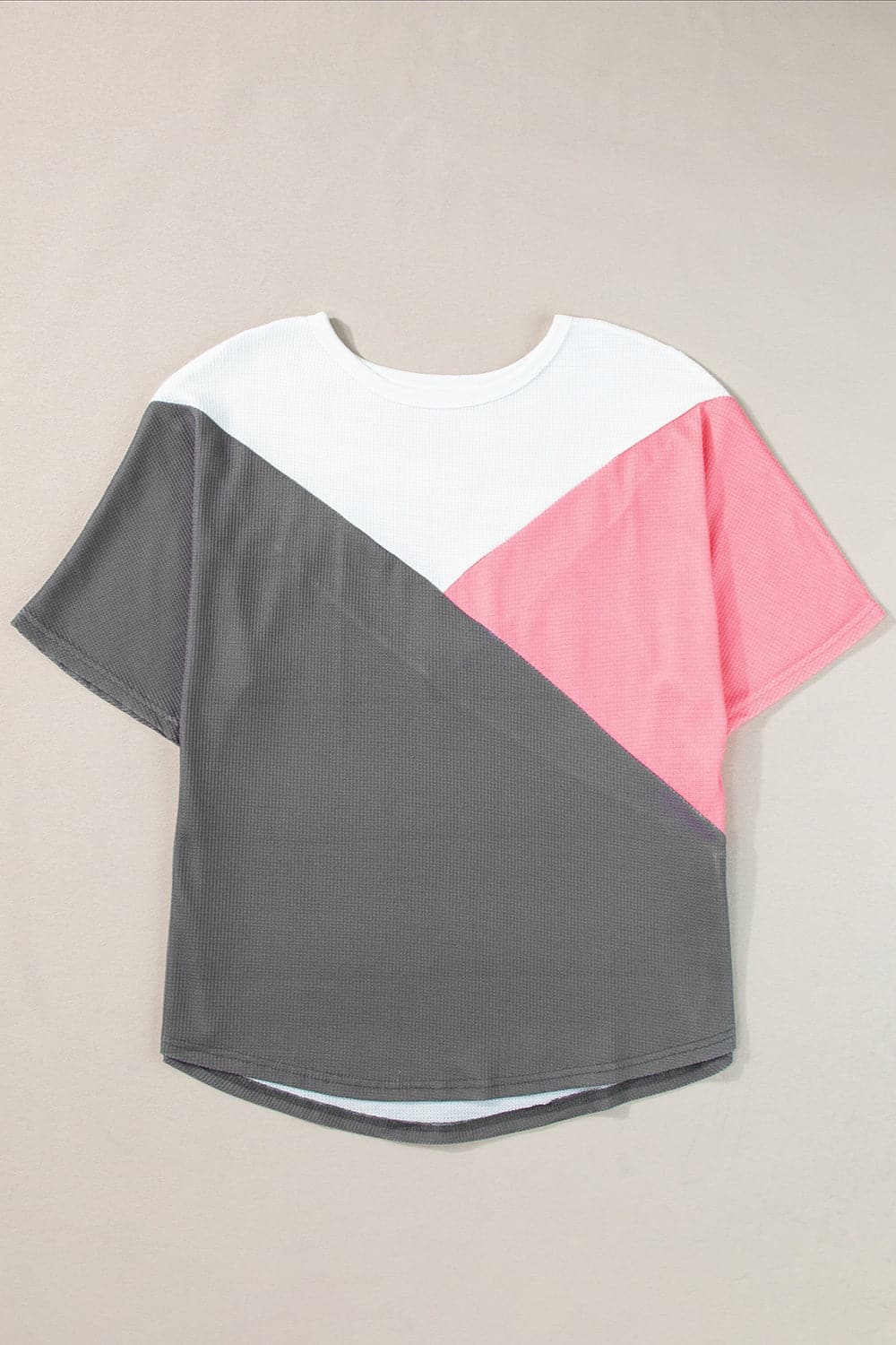 Color Block Round Neck Half Sleeve Top.