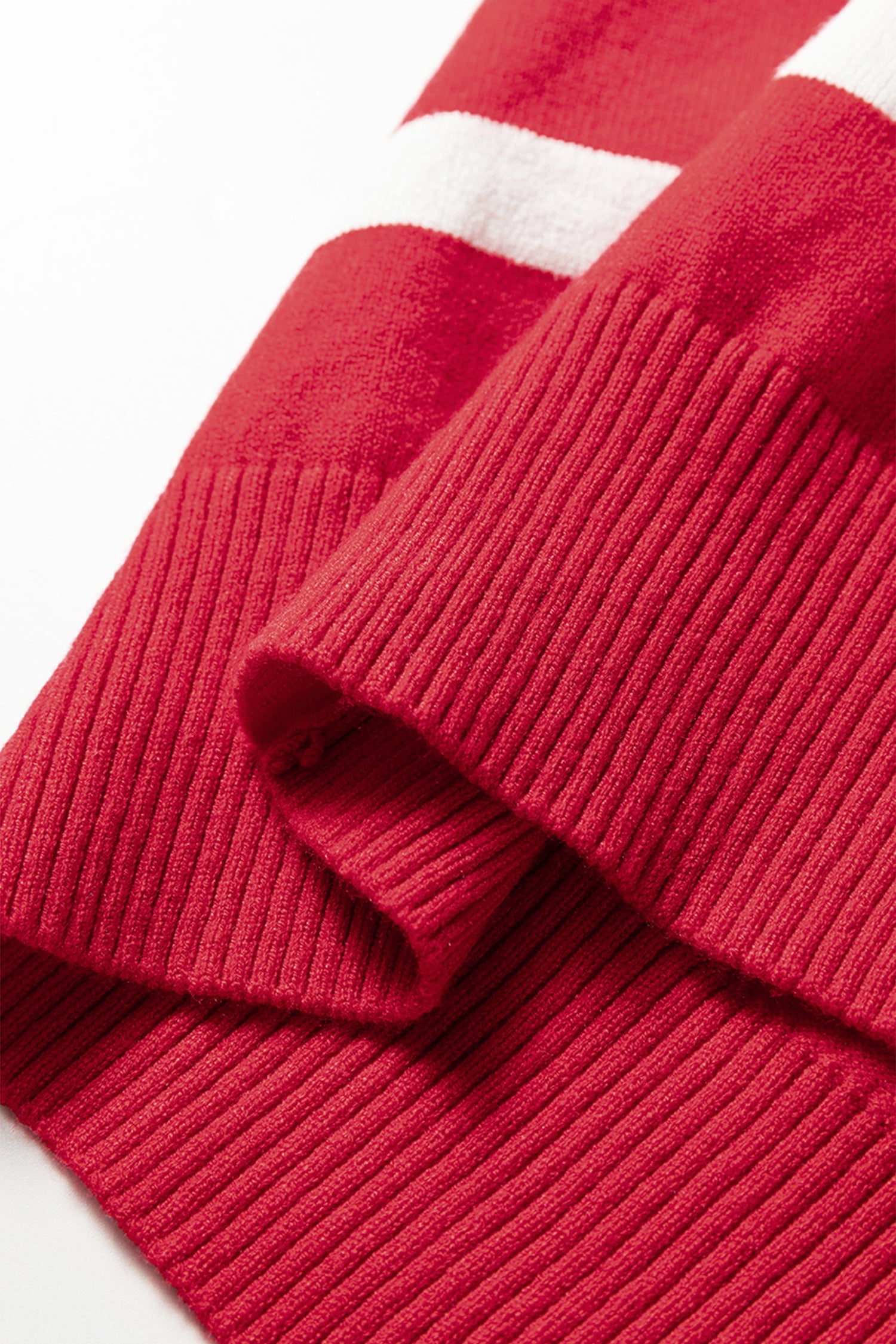Fiery Red Quarter Zip Striped Detail Short Sleeve Sweater Dear-Lover Dropshipping