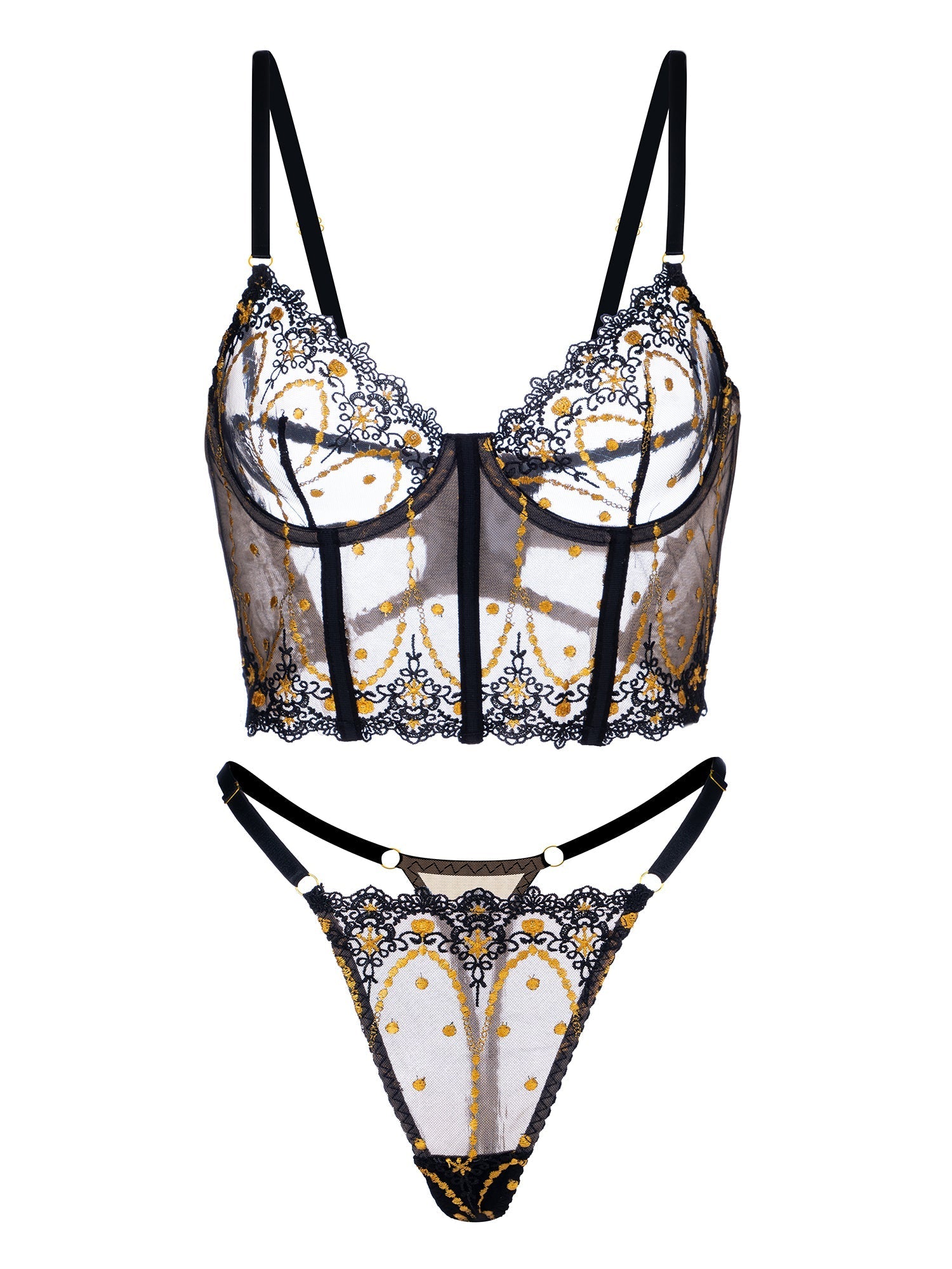 Chic Luxe Noir Gold Lingerie Set With Black Lace Details Hello.LA.Girl