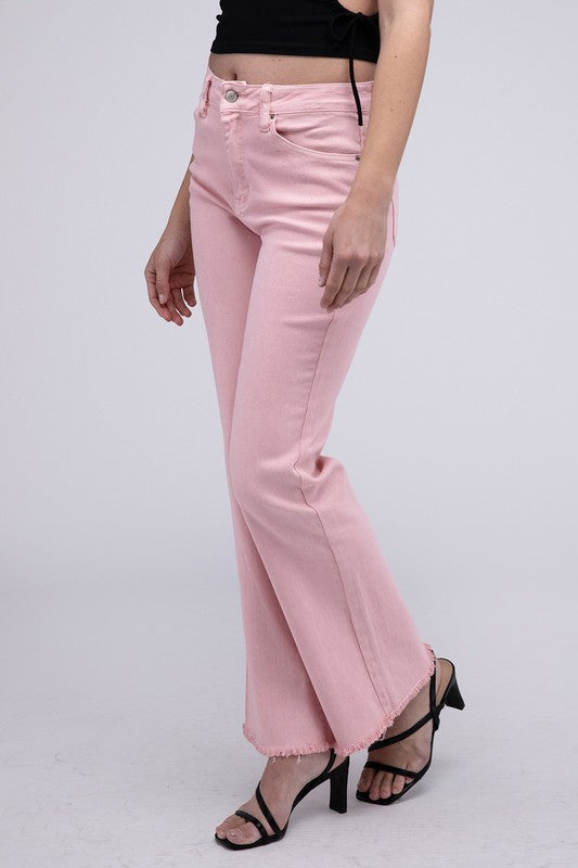 Trendy acid wash frayed hem wide-leg pants