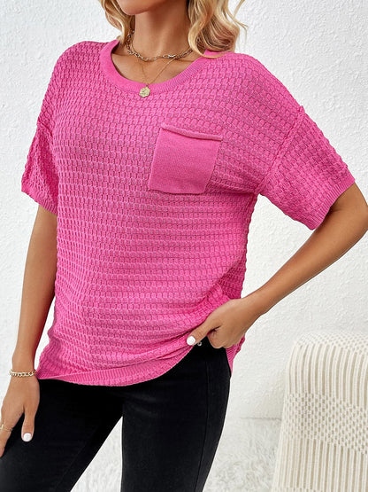 Round Neck Half Sleeve Knit Top.