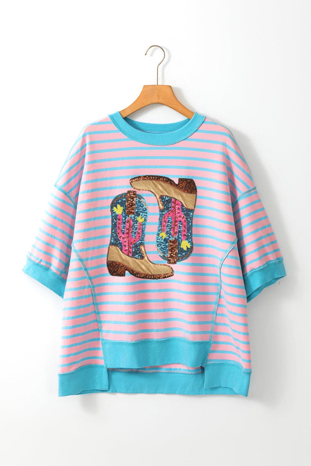 Boots Striped Round Neck Half Sleeve T-Shirt.