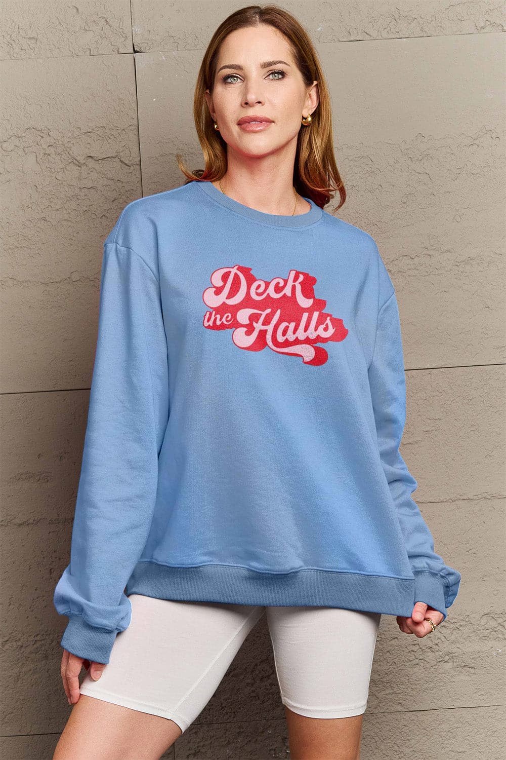 Simply Love Full Size DECK THE HALLS Graphic Sweatshirt.