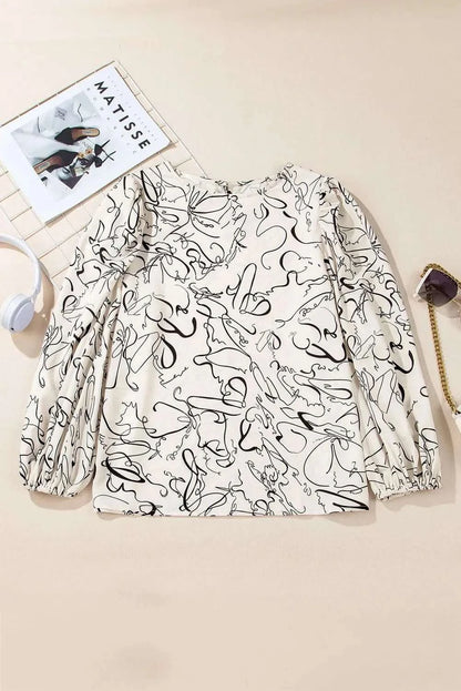 Printed Round Neck Three-Quarter Sleeve Blouse