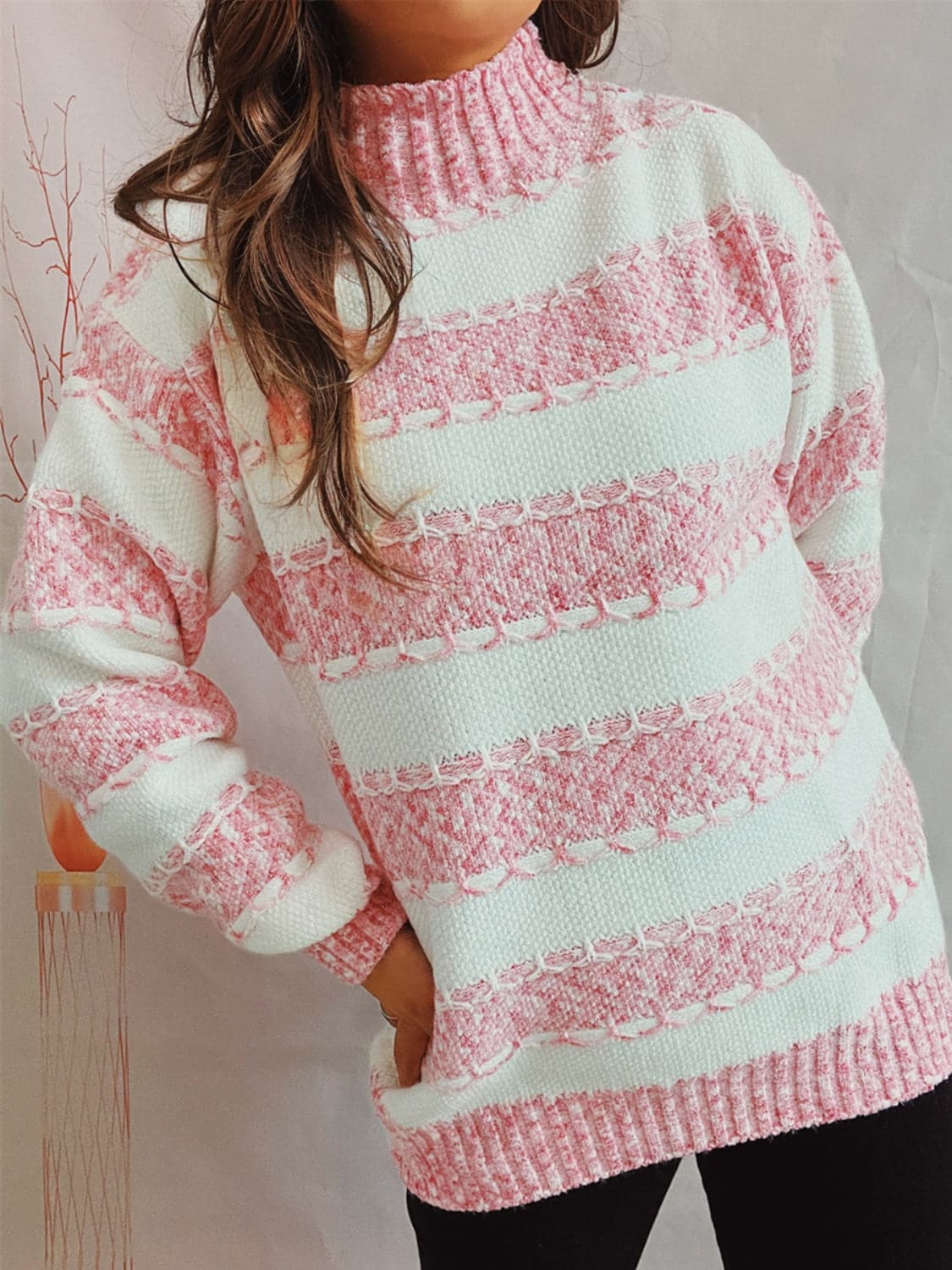 Striped Turtleneck Long Sleeve Sweater.