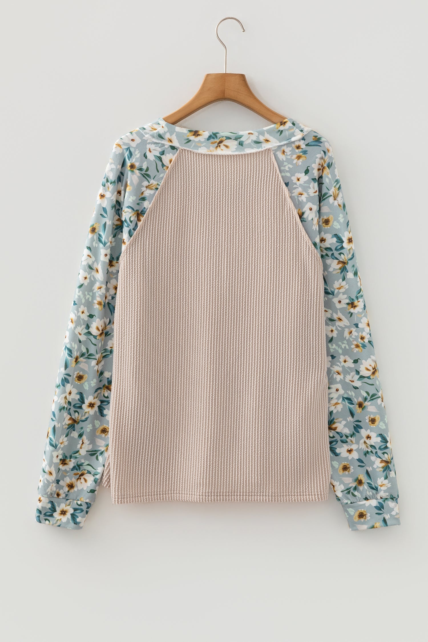Parchment Twist Ribbed Floral Contrast Patchwork Long Sleeve Top Dear-Lover Dropshipping