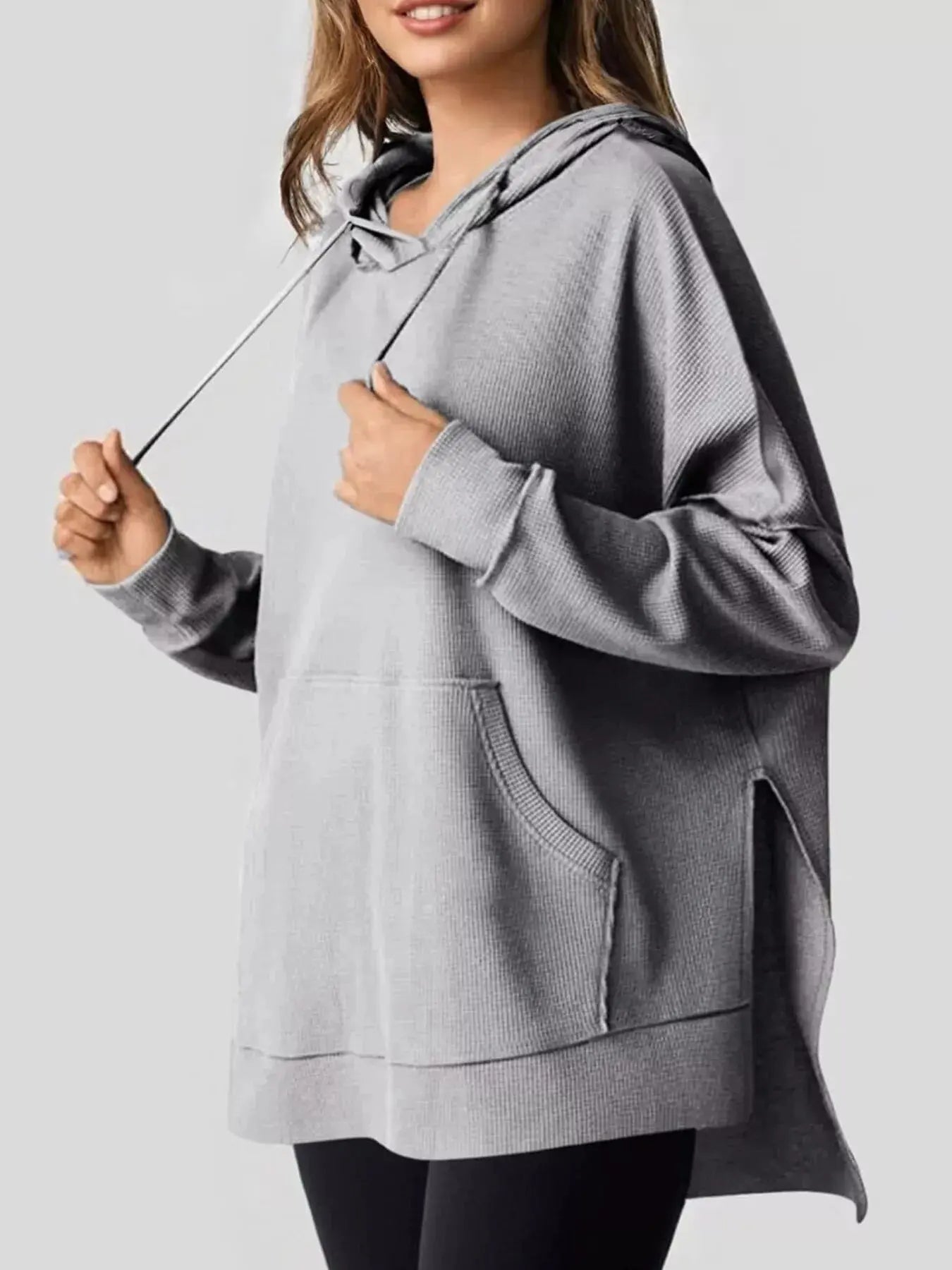 Oversized Drawstring Side Slit Hoodie Simply Love