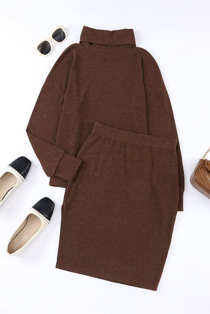 Chic Mock Neck Long Sleeve Top with Slit Skirt Ensemble