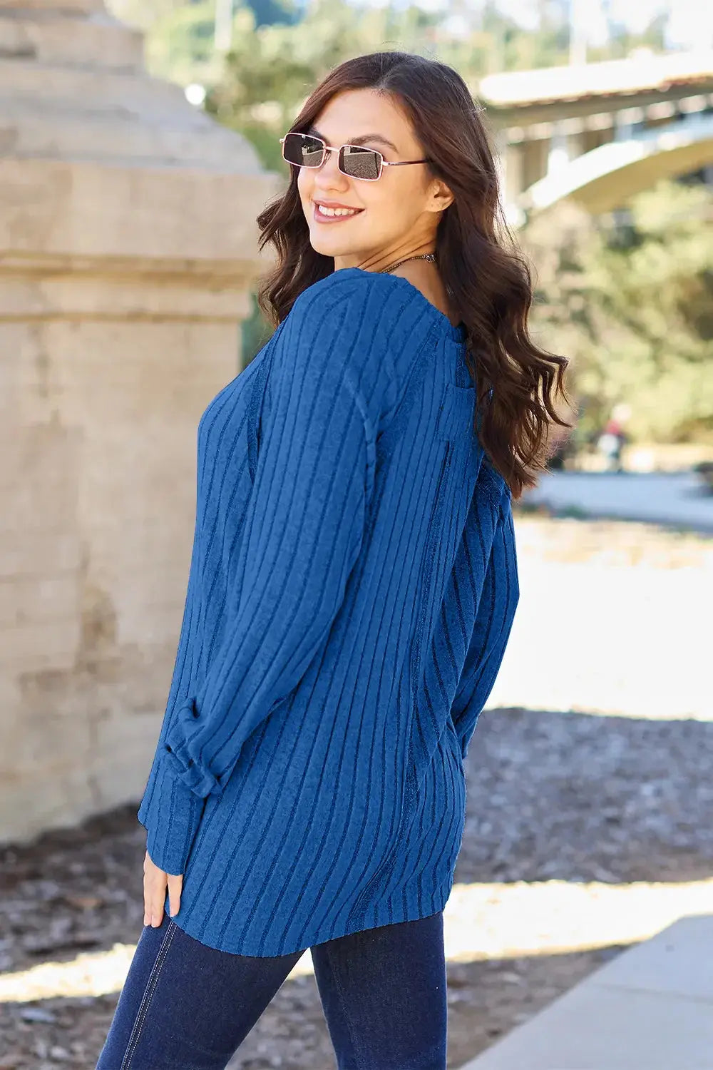 Basic Bae Full Size Ribbed Round Neck Long Sleeve Knit Top - Love Salve
