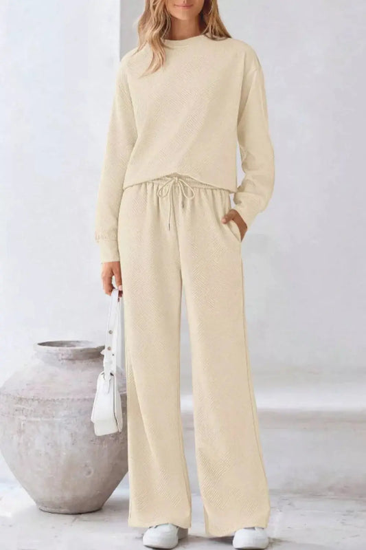 Round Neck Long Sleeve Top and Pants Set Simply Love
