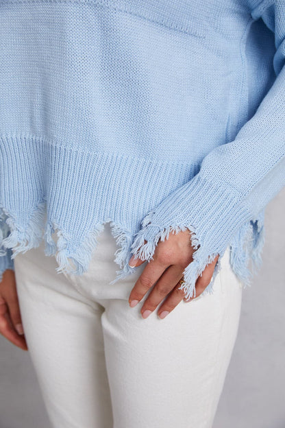 Lip Fringe Round Neck Sweater.