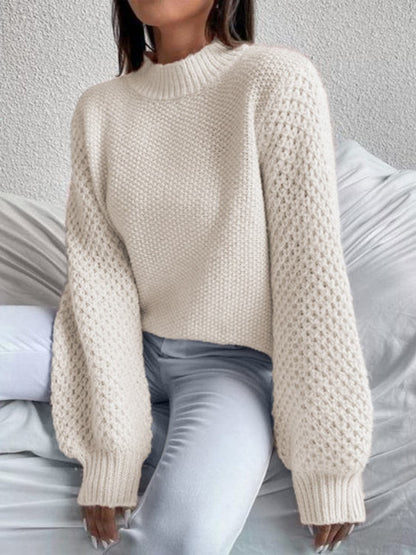 Openwork Mock Neck Long Sleeve Sweater.