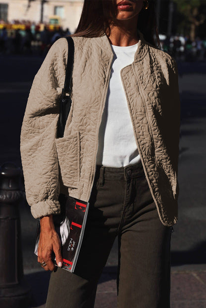 Chic quilted floral jacket in light beige