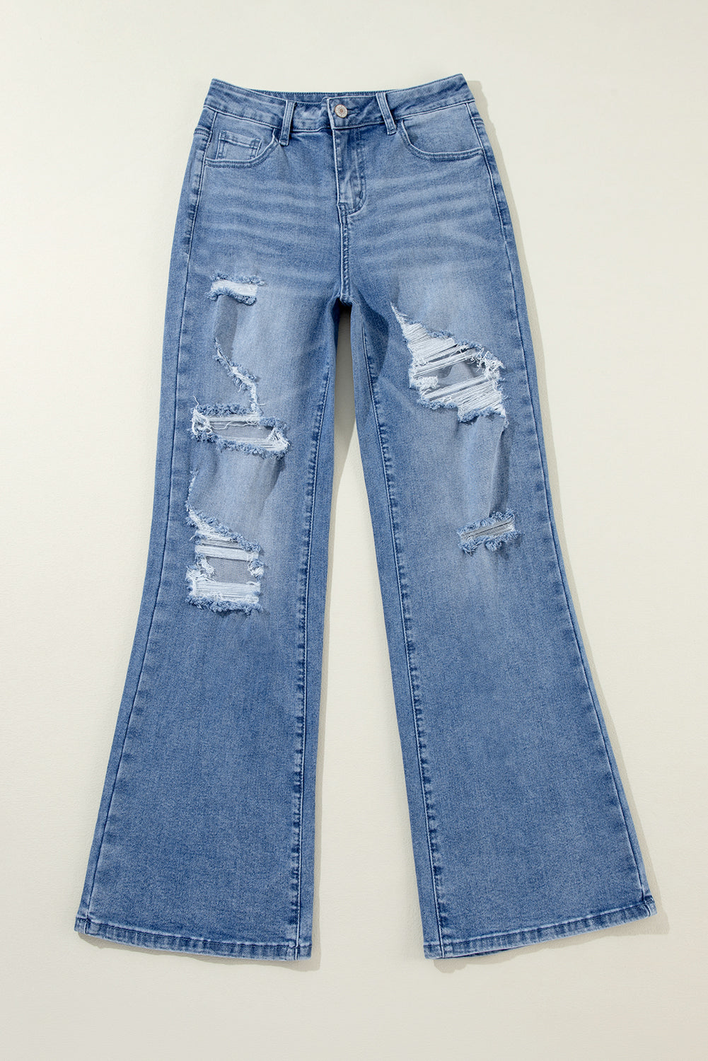 Trendy Ashleigh Blue High-Waisted Distressed Wide Leg Jeans