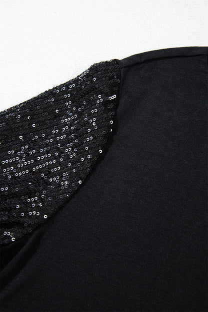 Elegant black sequin tunic top