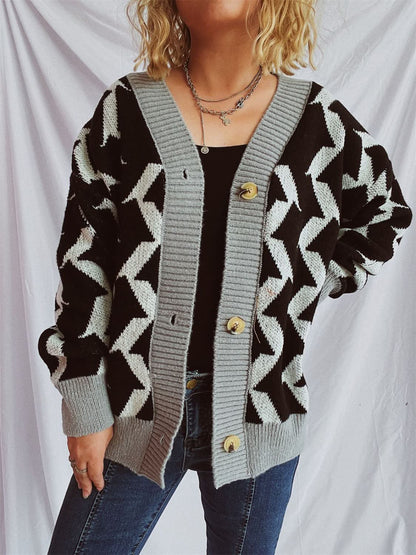 Chic geometric v-neck cardigan