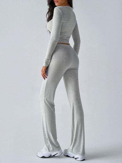 Cozy Chic Round Neck Long Sleeve Top and Drawstring Pants Ensemble