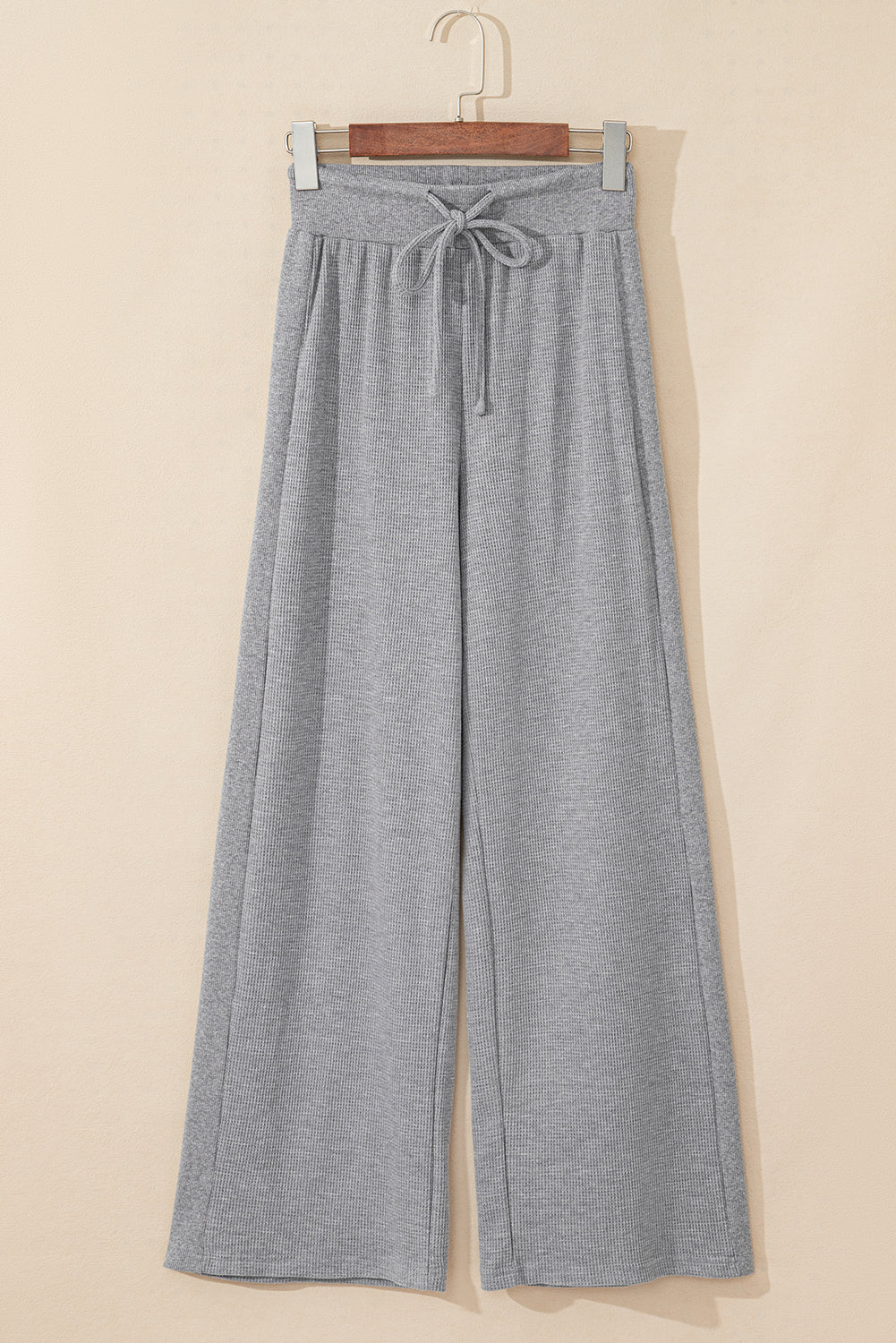 Cozy gray high-waist wide-leg pants with drawstring detail