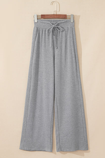 Cozy gray high-waist wide-leg pants with drawstring detail