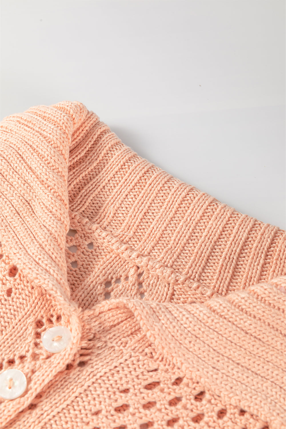 Apricot Pink Hollowed Knit 3/4 Dolman Sleeve Sweater