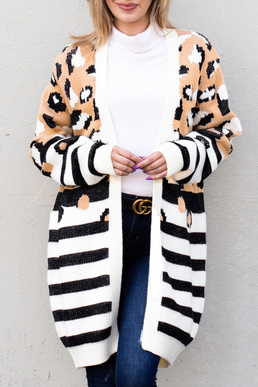 Striped Open Front Longline Cardigan.