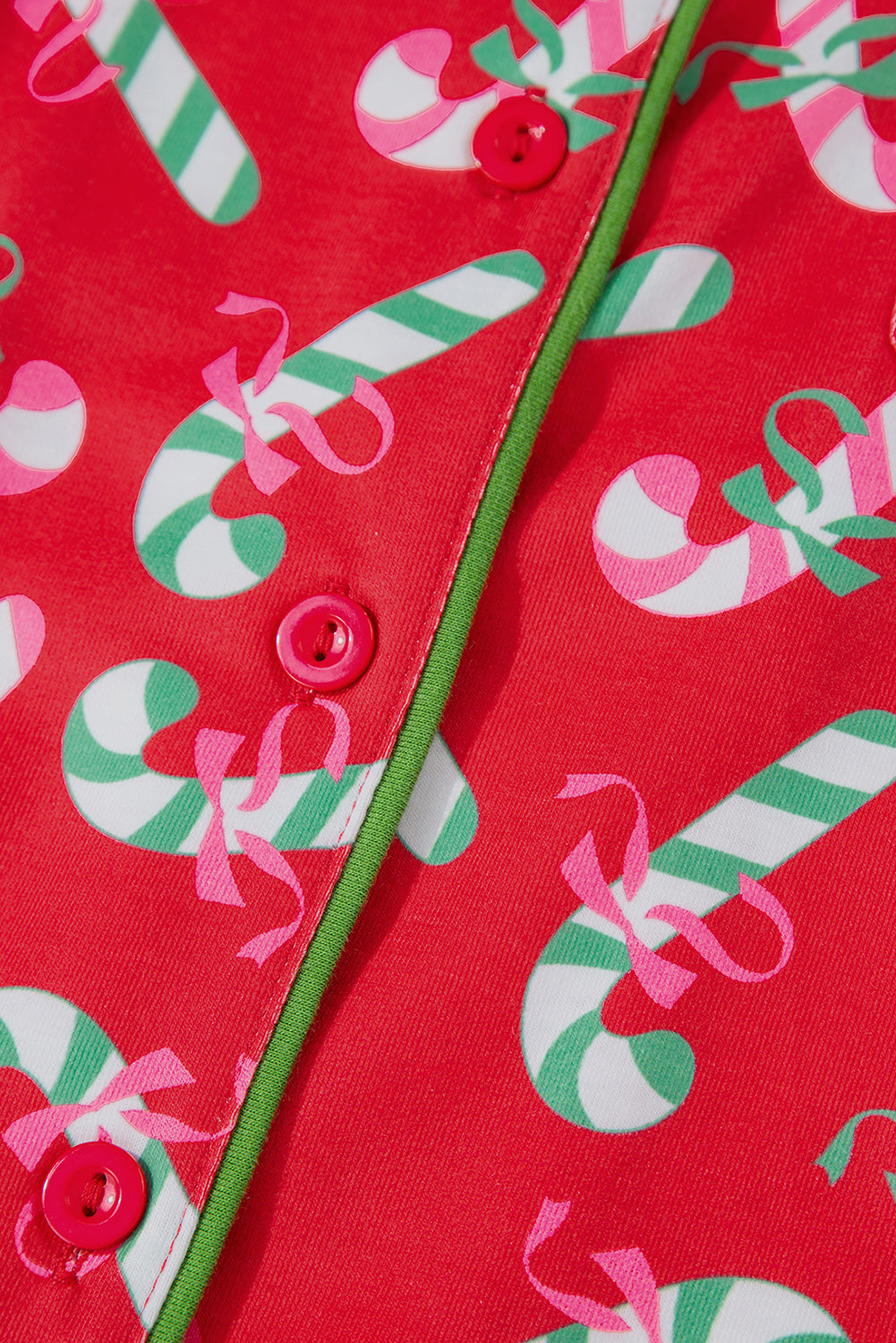 Festive Red Candy Cane Pocketed Pajama Set with Knotted Shorts