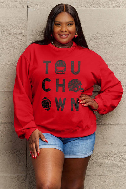 Simply Love Full Size TOUCHDOWN Long Sleeve Sweatshirt.