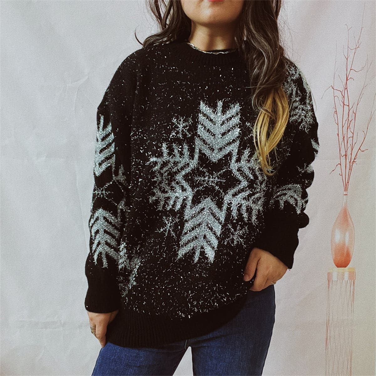 Snowflake Pattern Long Sleeve Sweater.