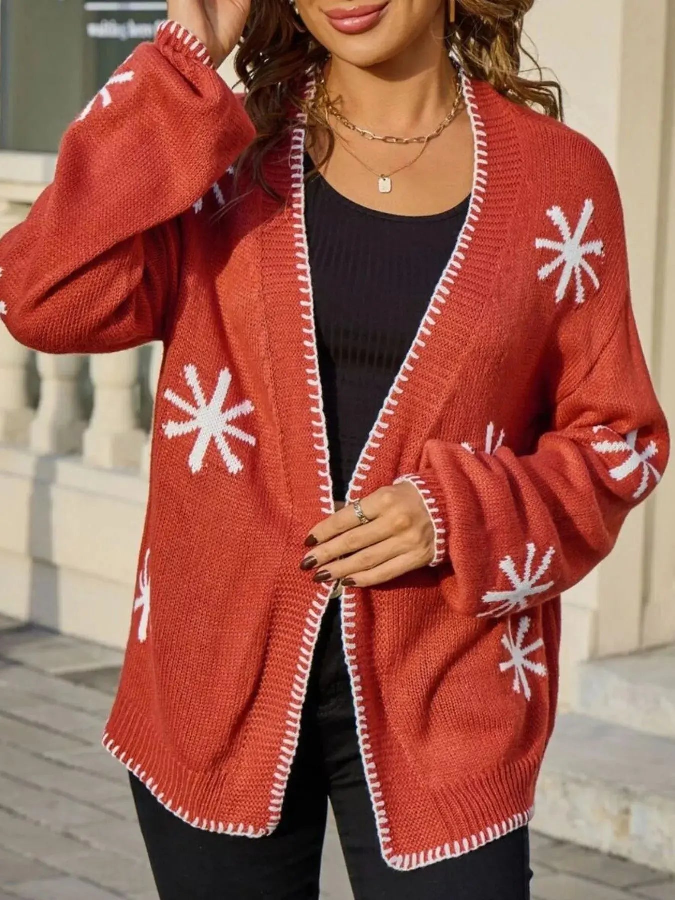 Flower Pattern Open Front Knit Cardigan Simply Love