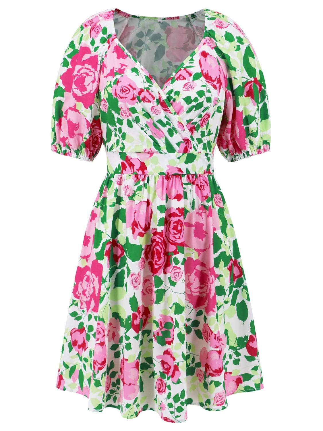 Printed Surplice Short Sleeve Dress.