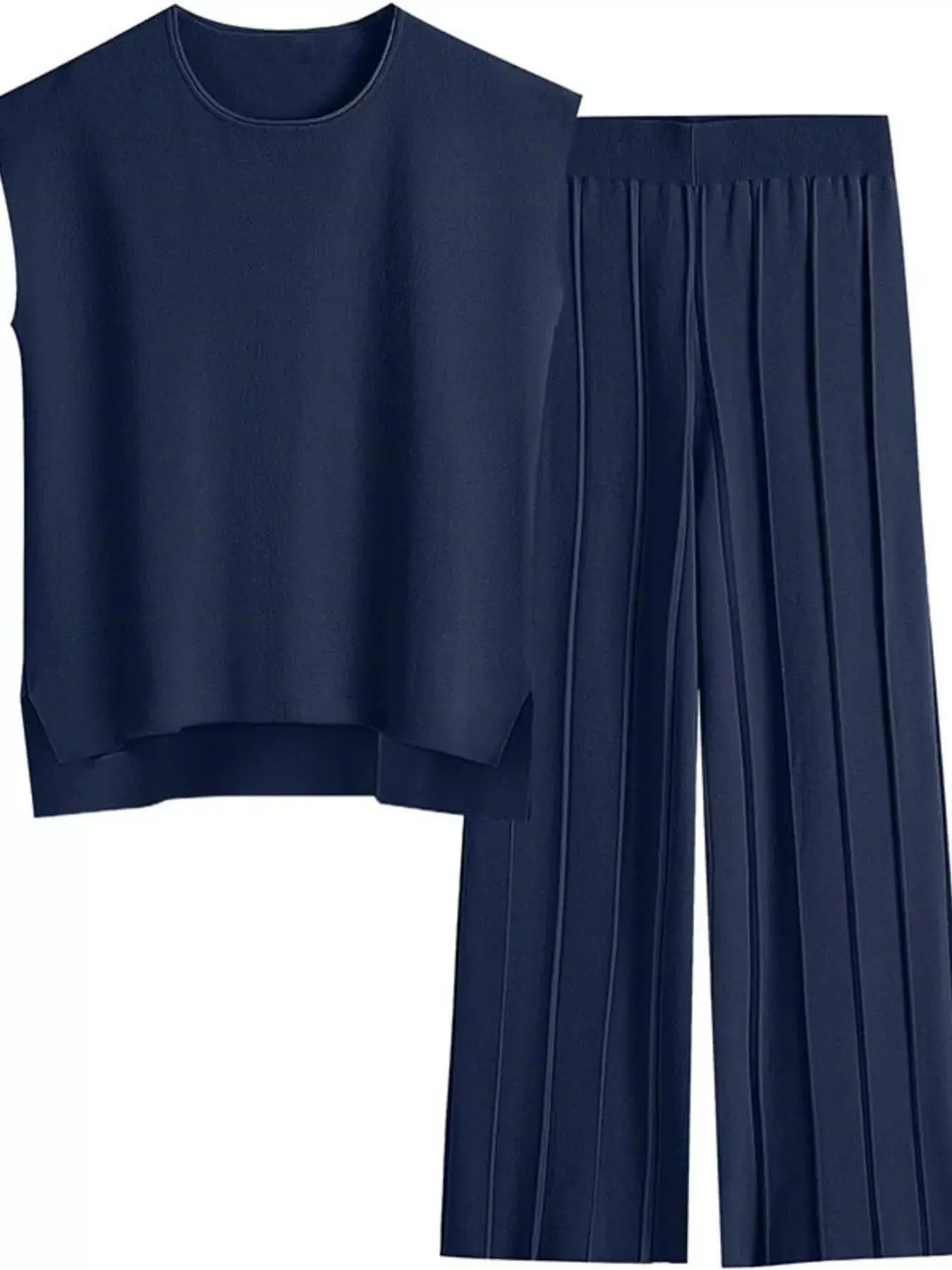 Casual Solid Color Cap Sleeve Top and Pants Knit Set Simply Love