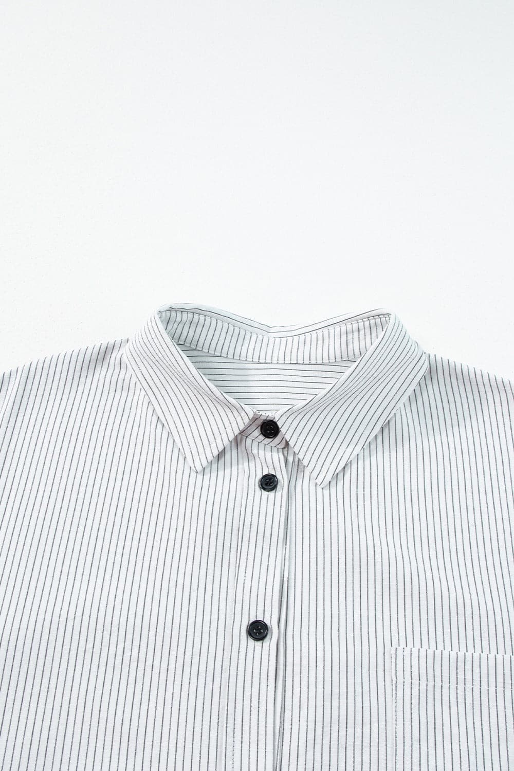 Pocketed Striped Collared Neck Long Sleeve Shirt.